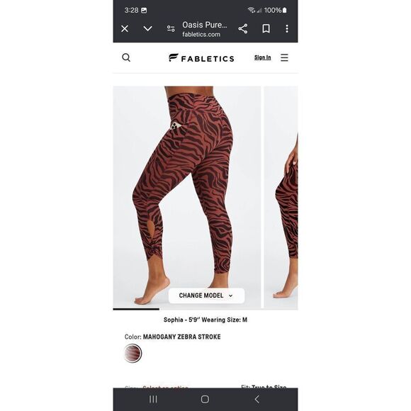 New Small Fabletics PureLuxe Oasis Twist 7/8 Leggings Mahogany Zebra Stroke NWOT - Picture 4 of 9